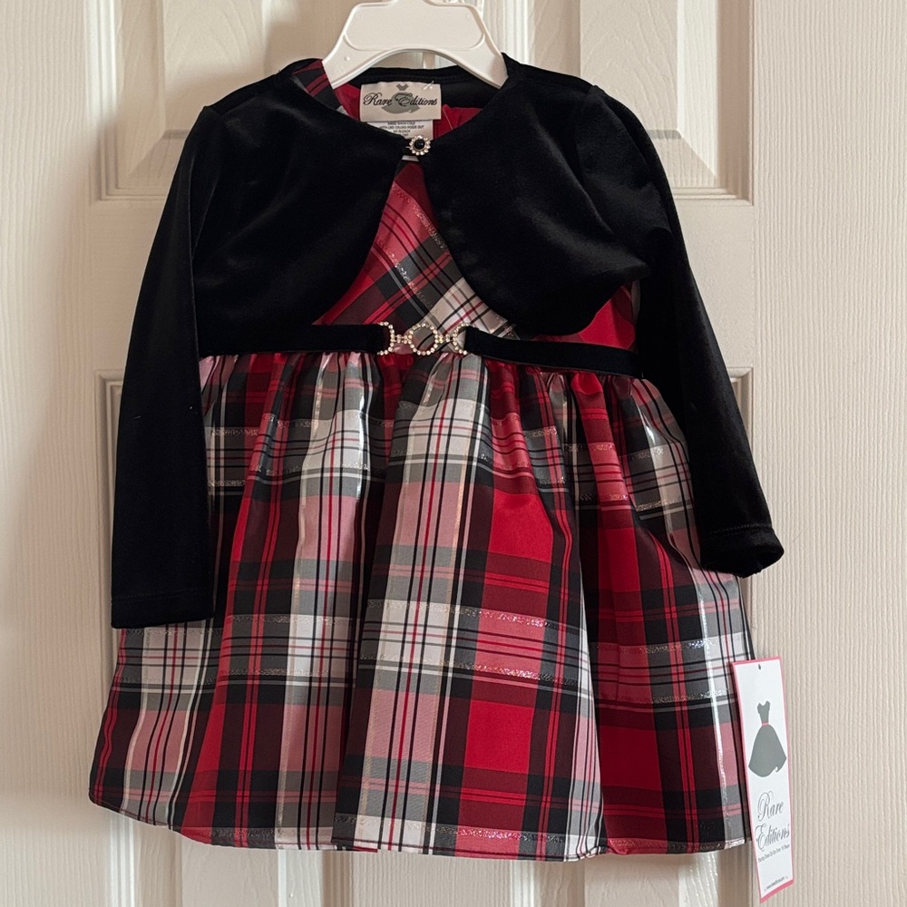 Girls holiday 3 piece red plaid dress